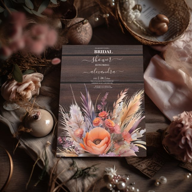 Boho Watercolor Pampas Grass Möhippa Inbjudningar (Skapare uppladdad)