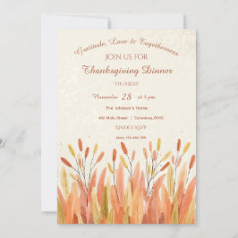 Boho Watercolor Pampas Grass & Rustic Thanksgiving Inbjudningar