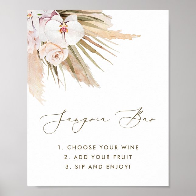 Boho Watercolor Pampasgräs Sangria Barskylt Poster (Framsidan)