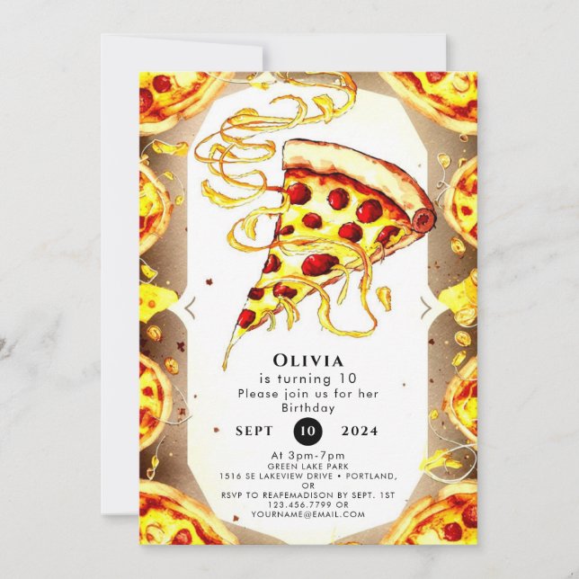 Boho Watercolor Pizza Birthday Inbjudningar (Framsida)