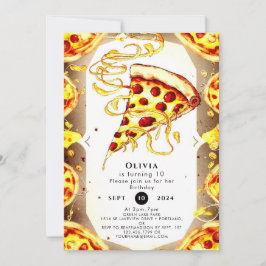 Boho Watercolor Pizza Birthday Inbjudningar