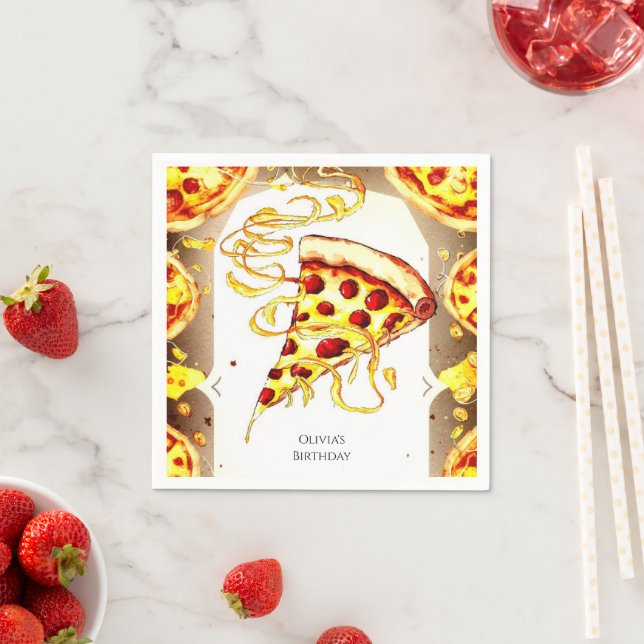 Boho Watercolor Pizza Birthday Pappersservett (Insitu)