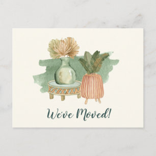 Boho Watercolor Plants Flyttat nya hemmet Adress Vykort