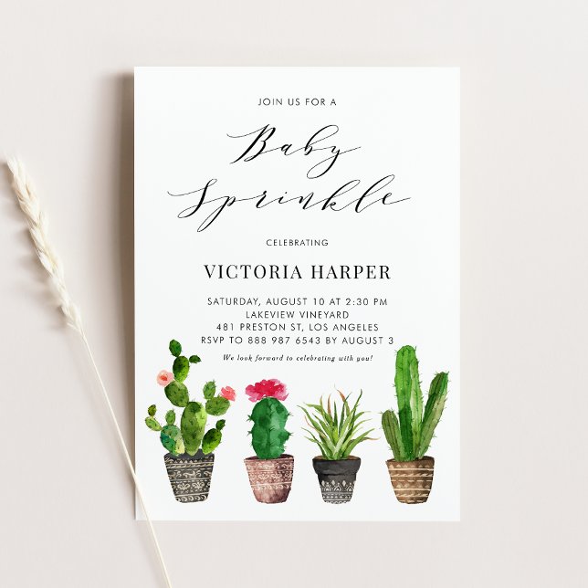 Boho Watercolor Poged Succulents Baby Sprinkle Inbjudningar (Skapare uppladdad)