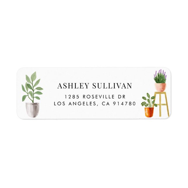 Boho Watercolor PosePlant Returadress Etikett (Framsidan)