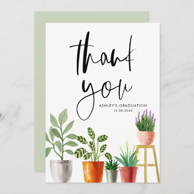 Boho Watercolor Poseplant Studenten Tack Kort (Fram/baksida)