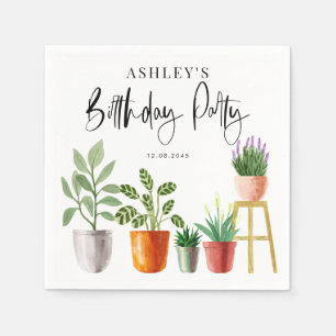 Boho Watercolor Poset Houseplant Födelsedagsfest Pappersservett
