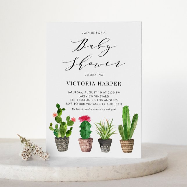 Boho Watercolor Poted Cactus Baby Shower Inbjudningar (Skapare uppladdad)