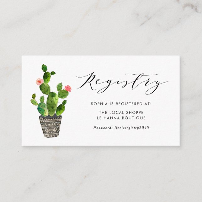 Boho Watercolor Poted Cactus Baby Shower Register Tilläggskort (Framsida)