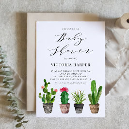Boho Watercolor Poted Cactus Summer Baby Shower Inbjudningar