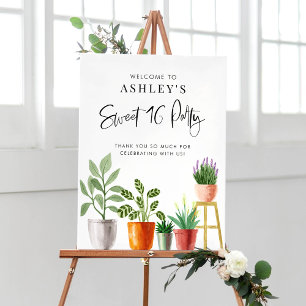Boho Watercolor Poted Houseplant Swet 16 Party Poster