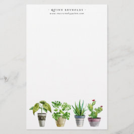 Boho Watercolor Poted Plant | Monogram Stationery Brevpapper