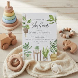 Boho Watercolor Poted Plants Baby Shower Inbjudningar