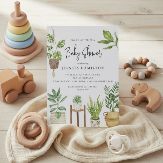 Boho Watercolor Poted Plants Baby Shower Inbjudningar (Skapare uppladdad)
