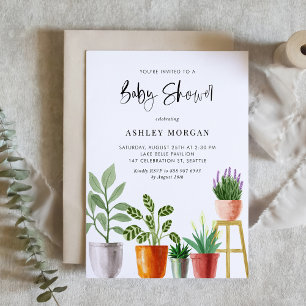 Boho Watercolor Poted Plants Baby Shower Inbjudningar