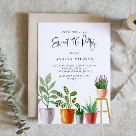 Boho Watercolor Poted Plants Sweet 16 Party Inbjudningar