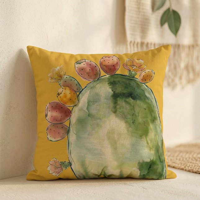 Boho Watercolor Pricklypäron Kaktus Frukt  Kudde (Skapare uppladdad)