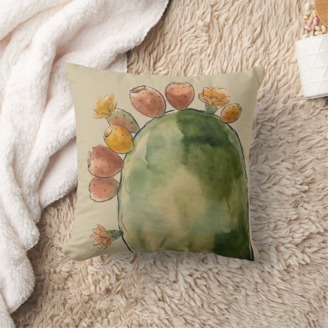 Boho Watercolor Pricklypäron Kaktus Frukt  Kudde (Filt)