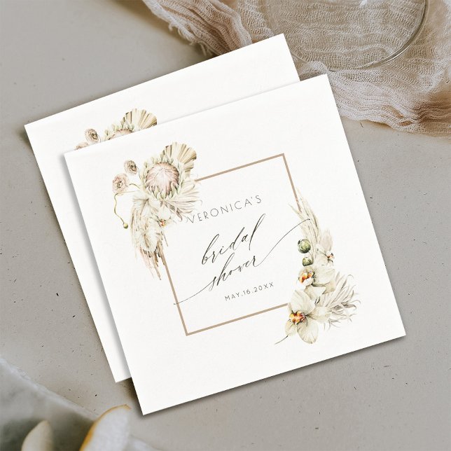 Boho Watercolor Protea Orchid Möhippa Pappersservett (Skapare uppladdad)