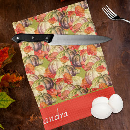 BOHO Watercolor Pumpkin Fall Thanksgiving Kökshandduk