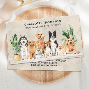 Boho Watercolor Puppy Hundar Dog Walker Pet Sitter Visitkort