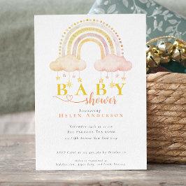Boho Watercolor Rainbow Baby Girl Shower Inbjudningar