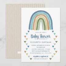 Boho Watercolor Rainbow Baby Shower Blue
