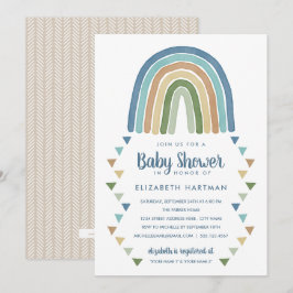 Boho Watercolor Rainbow Baby Shower Blue Inbjudningar