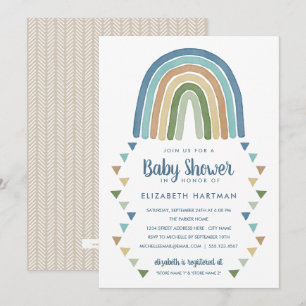 Boho Watercolor Rainbow Baby Shower Blue Inbjudningar
