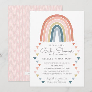 Boho Watercolor Rainbow Baby Shower Coral Inbjudningar