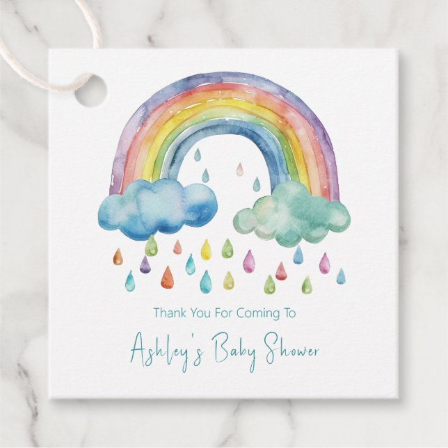 Boho Watercolor Rainbow Baby Shower Gåvor Etiketter (Framsida)