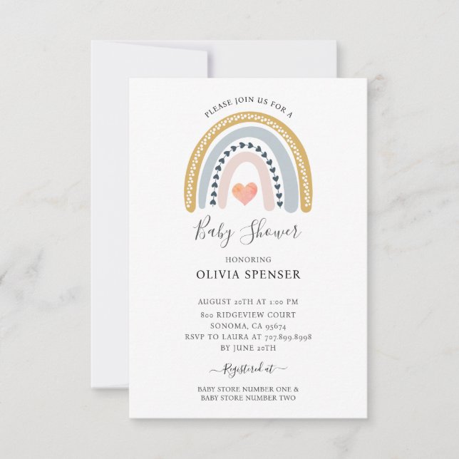 Boho Watercolor Rainbow Baby Shower Inbjudningar (Framsida)