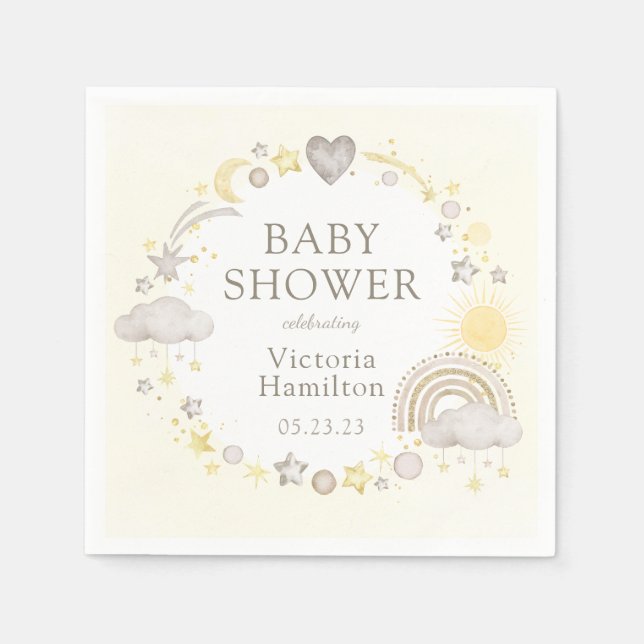 Boho Watercolor Rainbow Baby Shower Pappersservett (Framsidan)