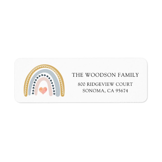 Boho Watercolor Rainbow Baby Shower Returadress Etikett (Framsidan)