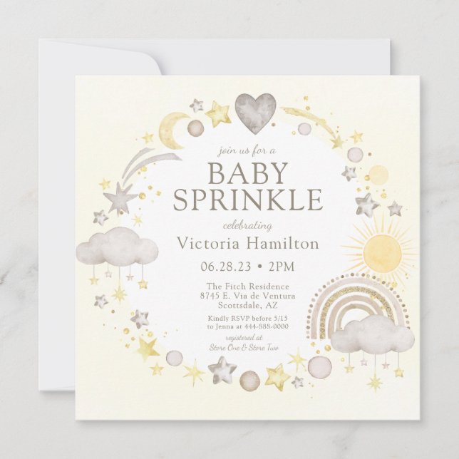 Boho Watercolor Rainbow Baby Sprinkle Inbjudningar (Framsida)