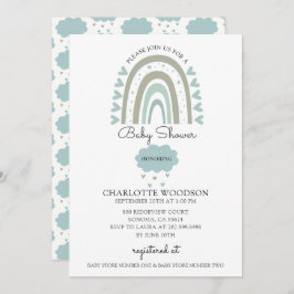 Boho Watercolor Rainbow Blue Pojke Shower Inbjudningar