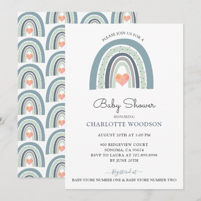 Boho Watercolor Rainbow Boy Shower Inbjudningar (Fram/baksida)