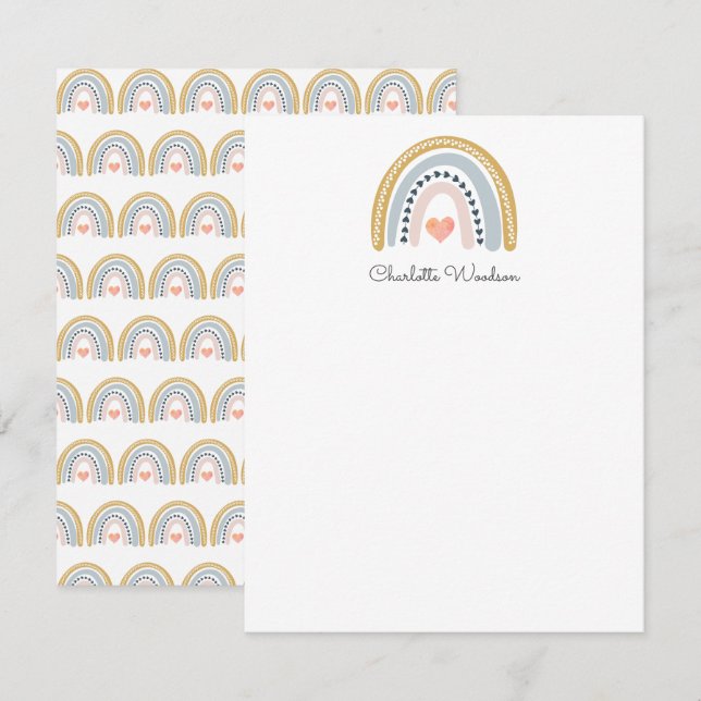 Boho Watercolor Rainbow Girl Anteckningskort (Fram/baksida)