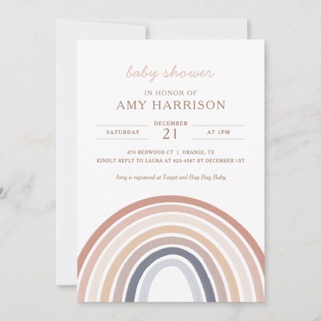 Boho Watercolor Rainbow Girl Baby Shower bjudan Inbjudningar (Framsida)