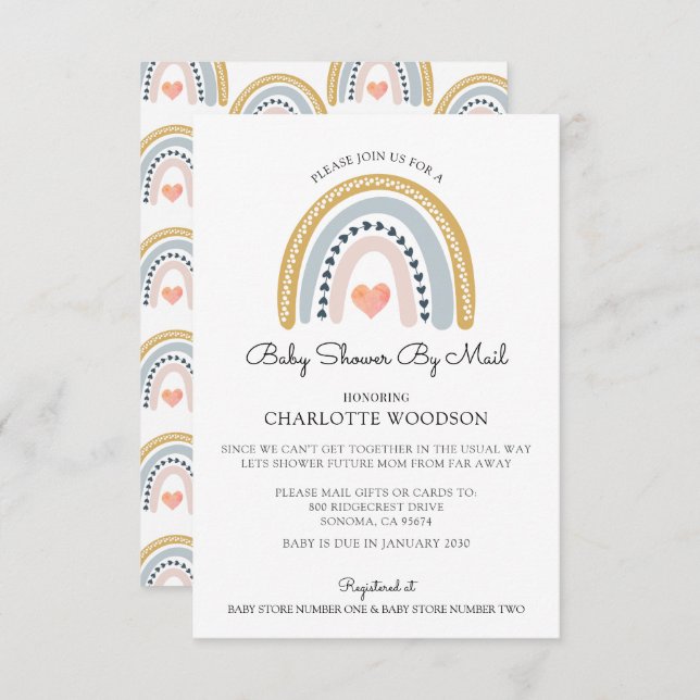 Boho Watercolor Rainbow Girl Baby Shower by Mail Inbjudningar (Fram/baksida)