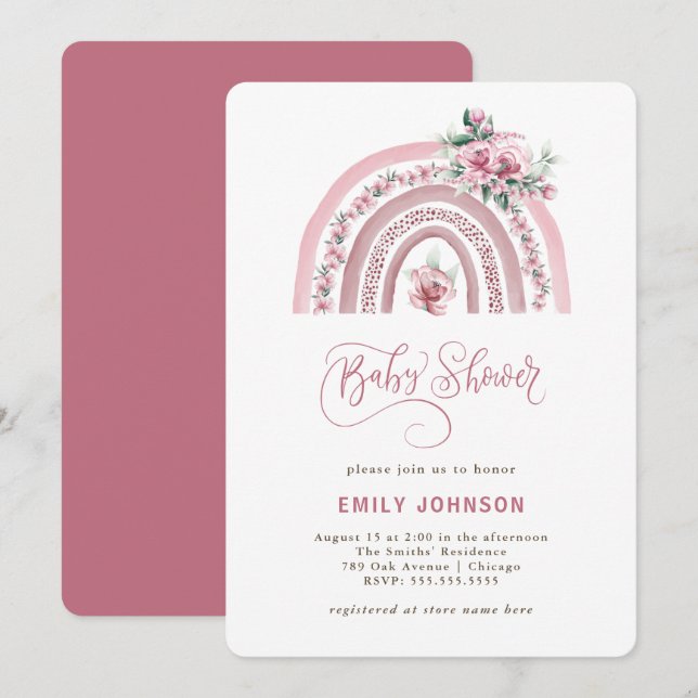 Boho Watercolor Rainbow Girl Baby Shower Inbjudningar (Fram/baksida)