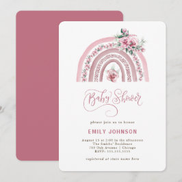 Boho Watercolor Rainbow Girl Baby Shower Inbjudningar
