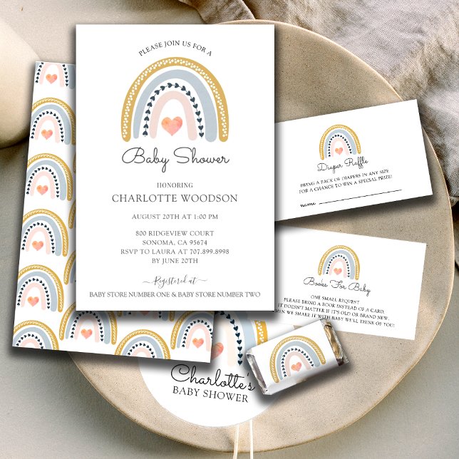 Boho Watercolor Rainbow Girl Baby Shower Inbjudningar (Skapare uppladdad)