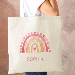 Boho Watercolor Rainbow i Rosa personlig Tygkasse