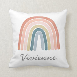 Boho Watercolor Rainbow Namn Modern Coral Kudde