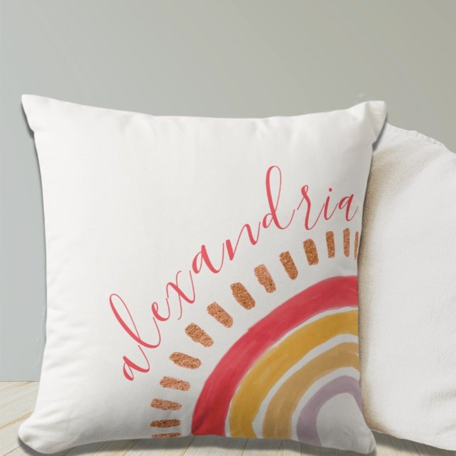 Boho Watercolor Rainbow Namn Nursery Kudde (Skapare uppladdad)