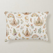 Boho Watercolor Rainbow Pastel Accent Pillow