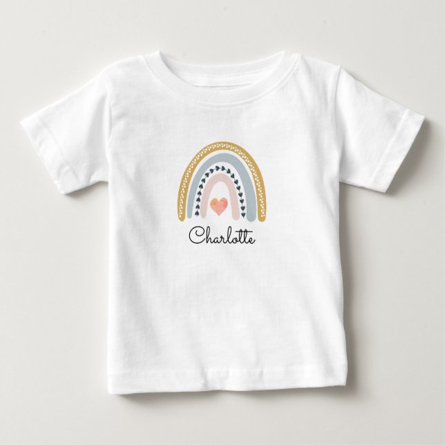 Boho Watercolor Rainbow Personlig Girl T Shirt (Framsida)