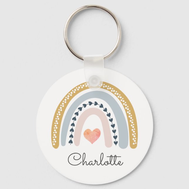 Boho Watercolor Rainbow Personlig Nyckelring (Framsida)
