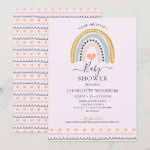 Boho Watercolor Rainbow Rosa Baby Shower Inbjudningar